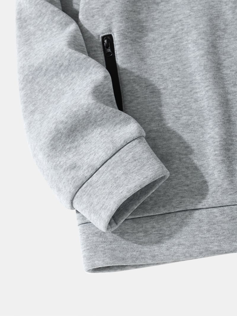 Män Stickade Ren Enfärgad Dragkedja Dubbla Fickor Hooded Casual Hood Jackor