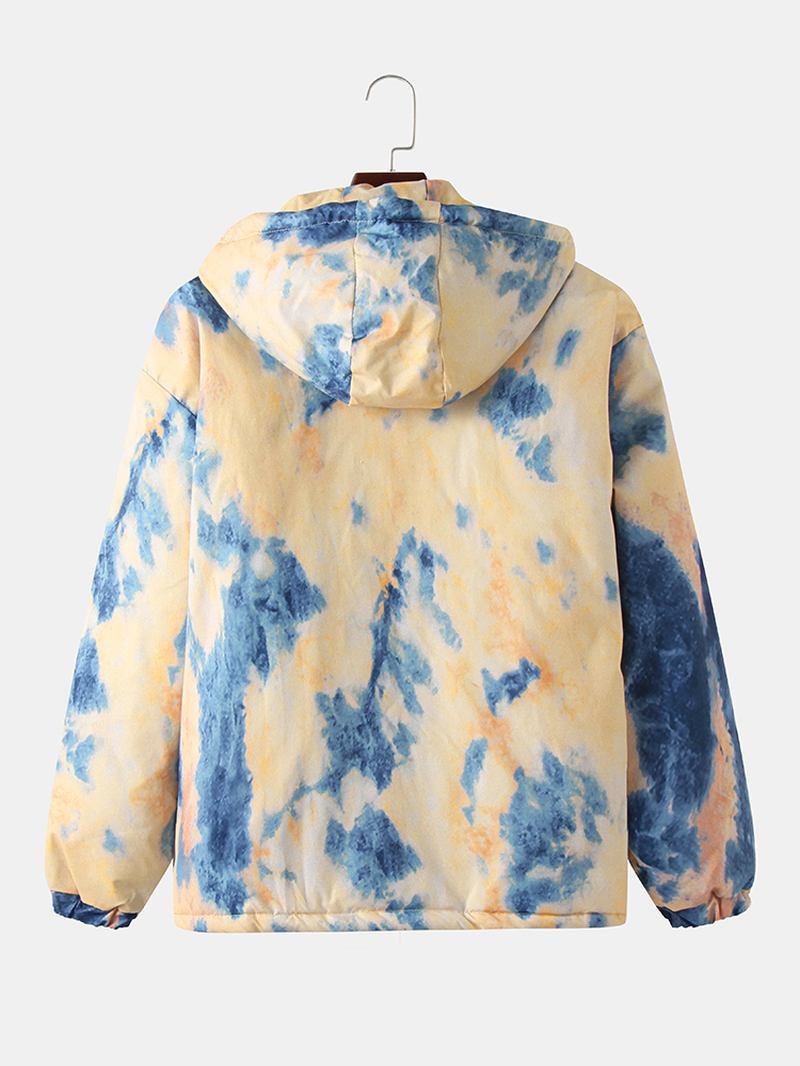 Man Tie-dye Dubbla Flikfickor Dragkedja Tjock Lös Huvjacka