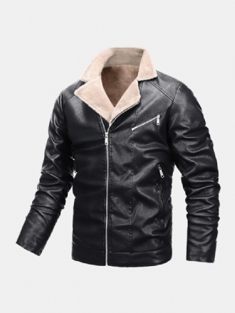 Vindtät Multi Pocket Warm Pu Läder Biker Jacket För Män