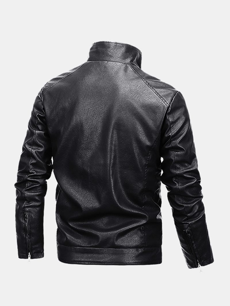 Vindtät Multi Pocket Warm Pu Läder Biker Jacket För Män