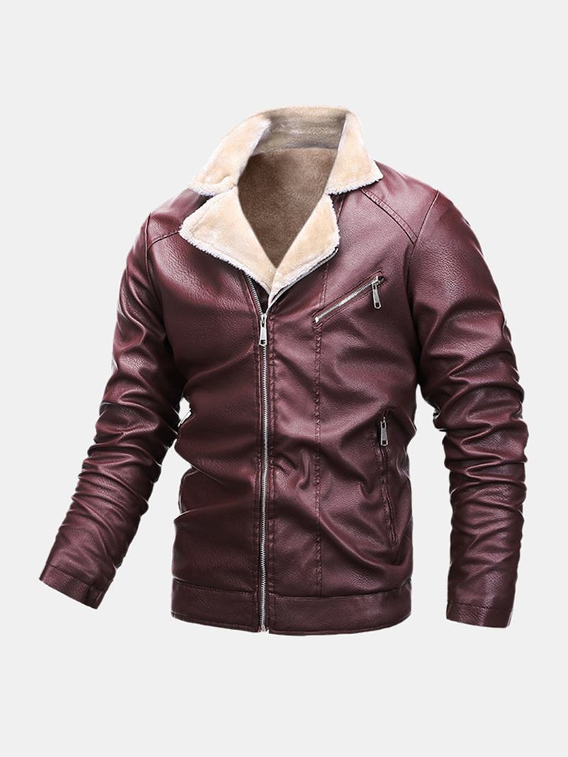 Vindtät Multi Pocket Warm Pu Läder Biker Jacket För Män