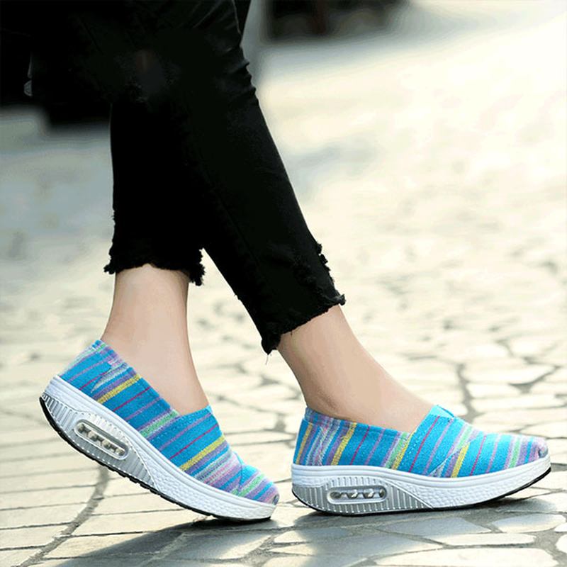 Casual Flat Shoes Canvas För Kvinnor Sport Ourddor Rocker Sole Shoes