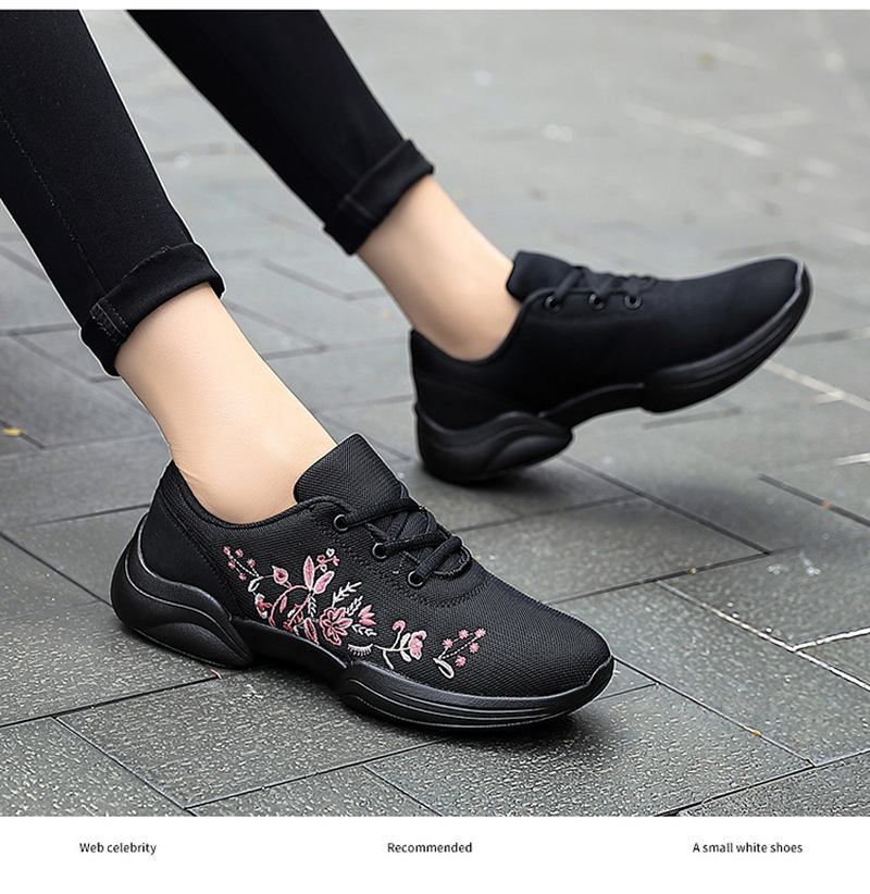 Kvinnor Casual Broderi Blommor Stickade Lätta Ventilerande Sneakers