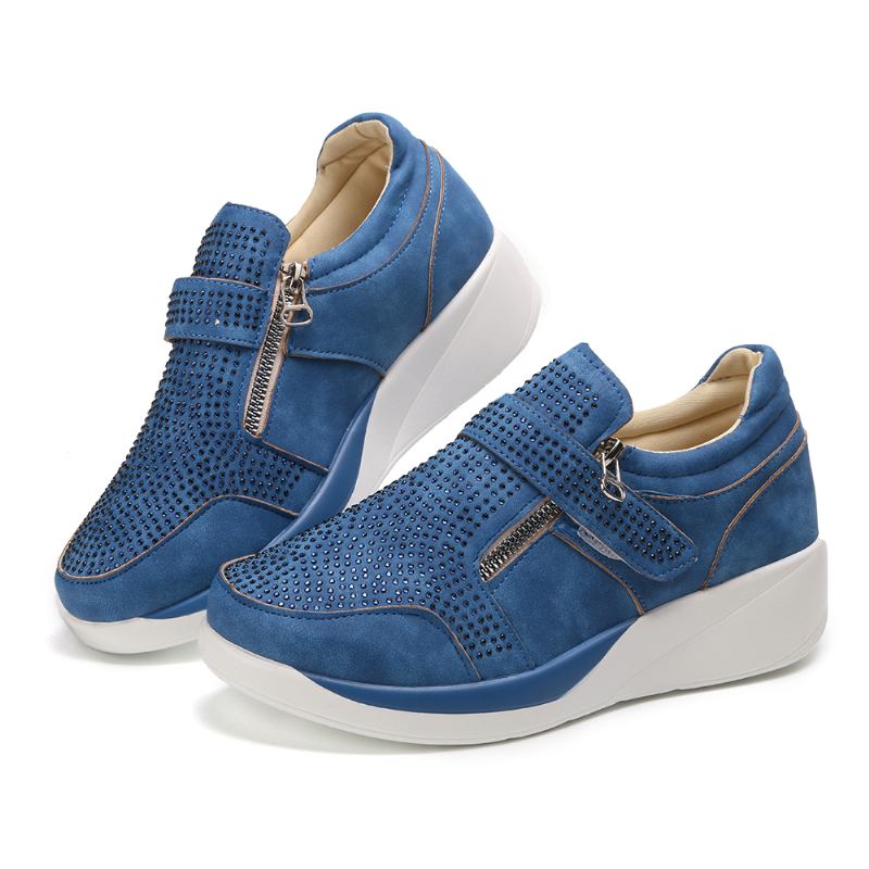 Kvinnor Mesh Krokögla Zipper Wedges Casual Sneakers