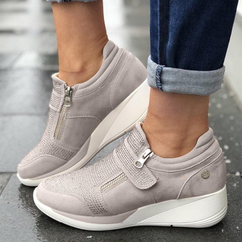 Kvinnor Mesh Krokögla Zipper Wedges Casual Sneakers