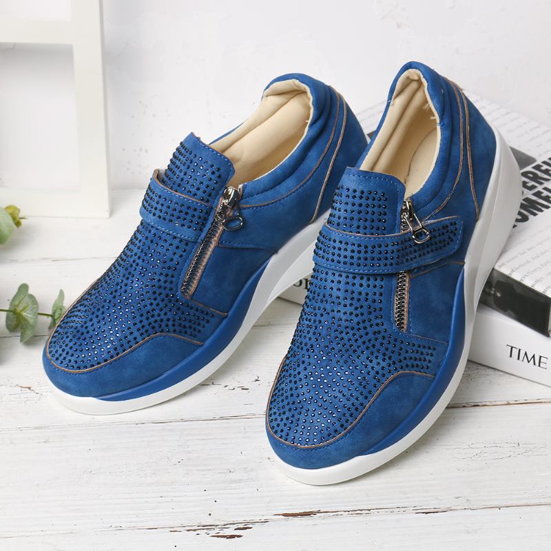 Kvinnor Mesh Krokögla Zipper Wedges Casual Sneakers