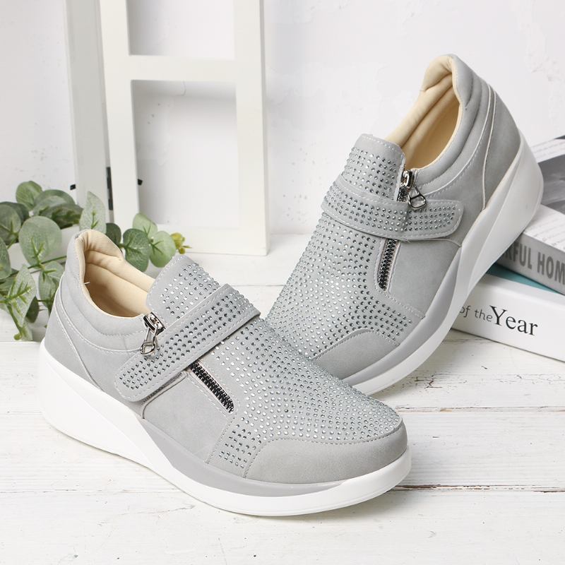 Kvinnor Mesh Krokögla Zipper Wedges Casual Sneakers