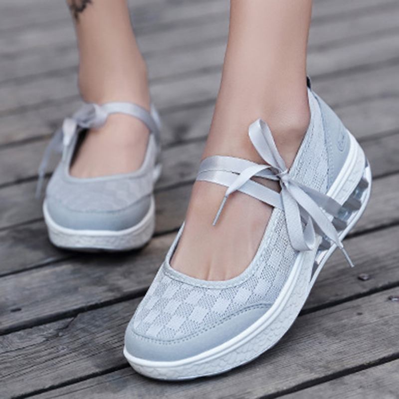 Kvinnor Mesh Splicing Sport Casual Lace Up Platform Sneakers