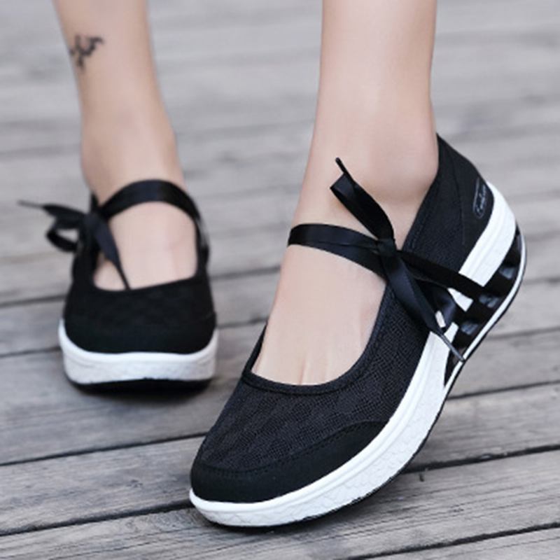 Kvinnor Mesh Splicing Sport Casual Lace Up Platform Sneakers