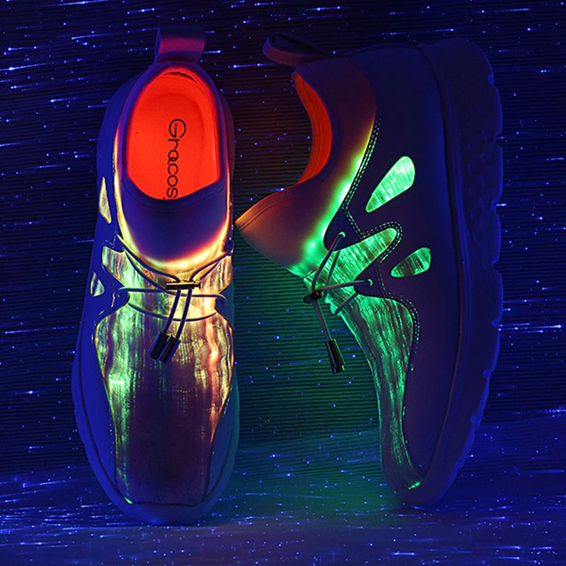 Lyser Upp Skor Usb-laddning Färgglada Led Walking Sneakers