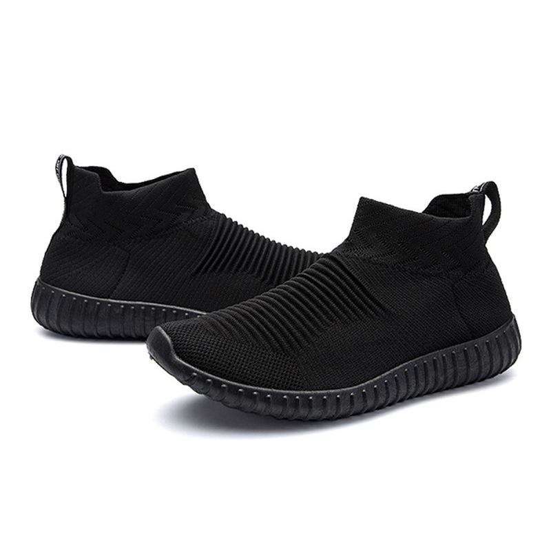 Män Bekvämt Stickat Tyg High Top Slip On Sneakers