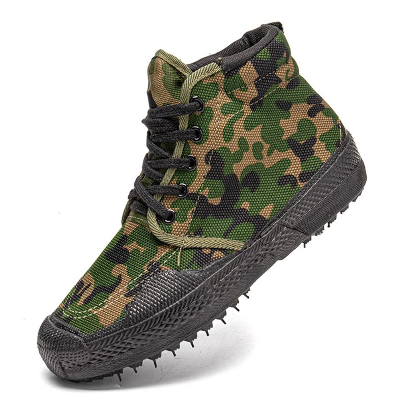 Män Canvas Kamouflagemönster Slitstarkt Andningsbart Gummi Vulkaniserat High-top Liberation Skor Militär Träningsskor Sneakers Sportskor