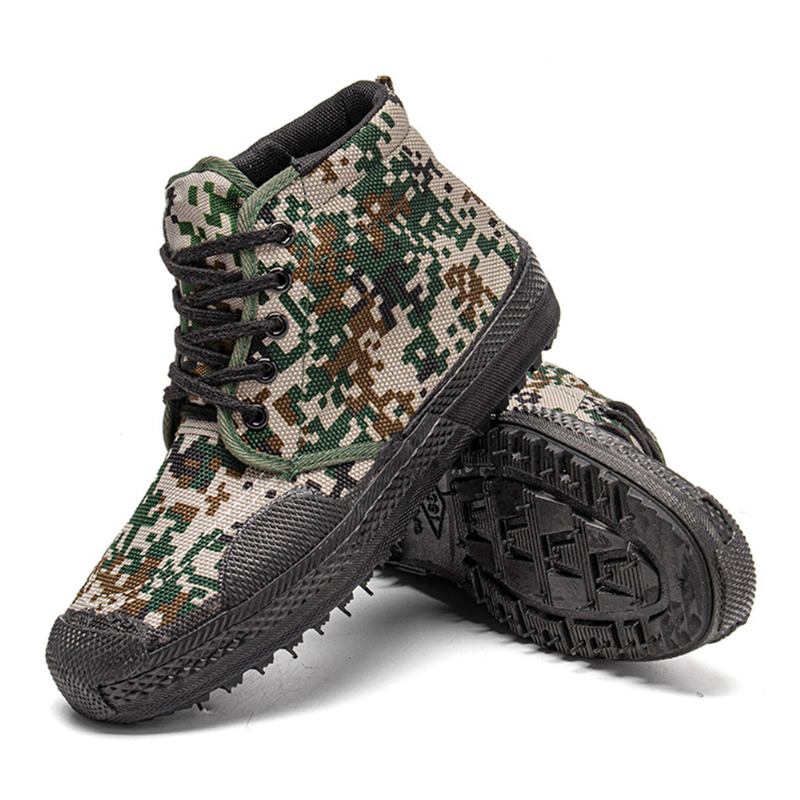 Män Canvas Kamouflagemönster Slitstarkt Andningsbart Gummi Vulkaniserat High-top Liberation Skor Militär Träningsskor Sneakers Sportskor