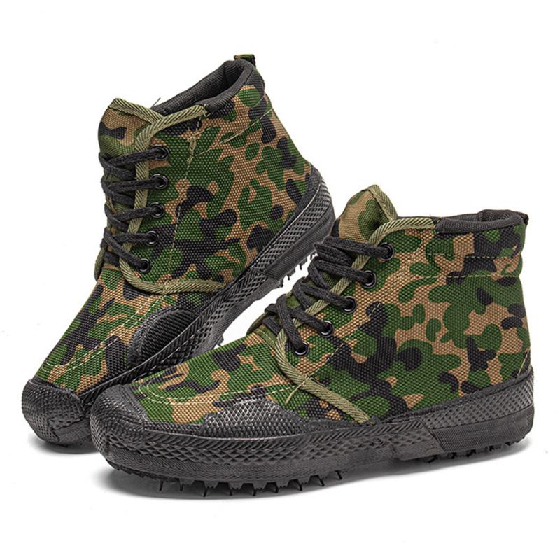 Män Canvas Kamouflagemönster Slitstarkt Andningsbart Gummi Vulkaniserat High-top Liberation Skor Militär Träningsskor Sneakers Sportskor