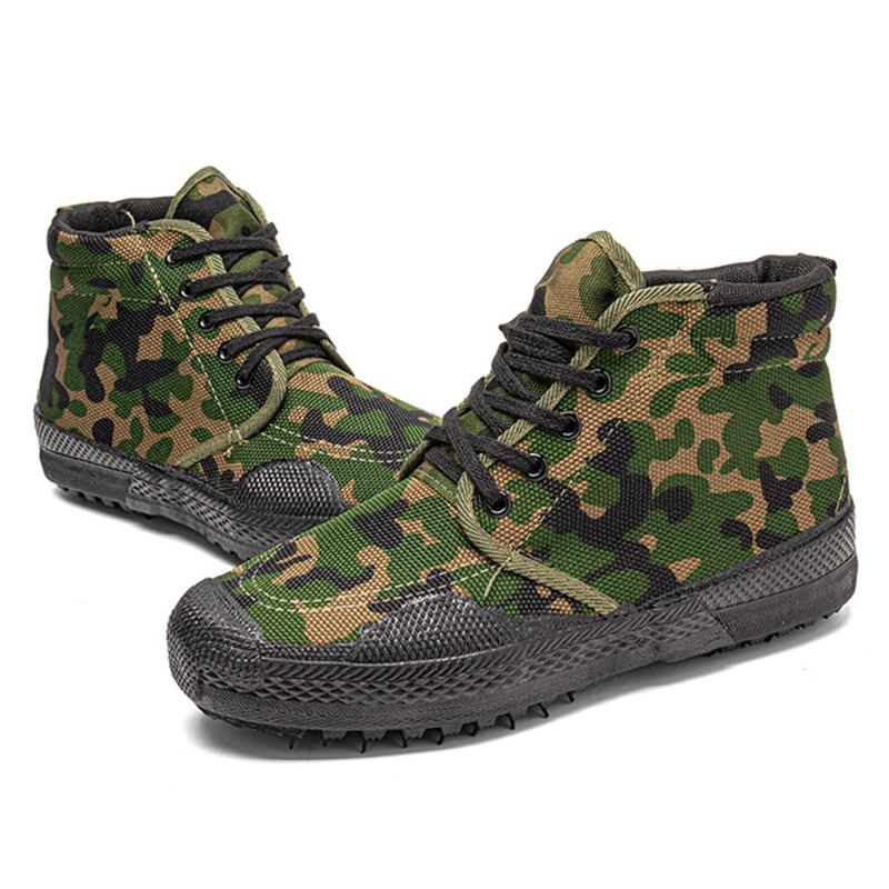 Män Canvas Kamouflagemönster Slitstarkt Andningsbart Gummi Vulkaniserat High-top Liberation Skor Militär Träningsskor Sneakers Sportskor