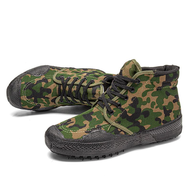 Män Canvas Kamouflagemönster Slitstarkt Andningsbart Gummi Vulkaniserat High-top Liberation Skor Militär Träningsskor Sneakers Sportskor