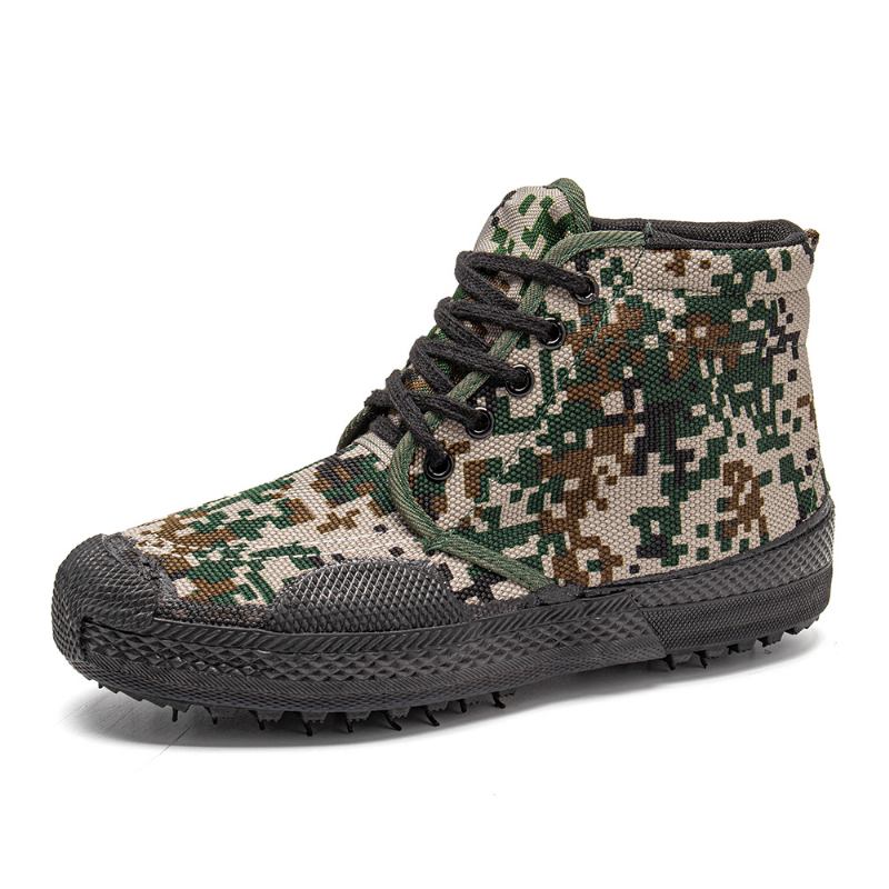 Män Canvas Kamouflagemönster Slitstarkt Andningsbart Gummi Vulkaniserat High-top Liberation Skor Militär Träningsskor Sneakers Sportskor