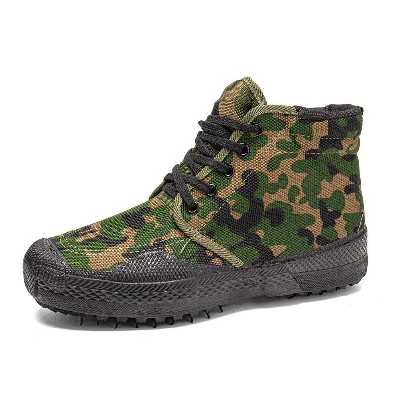 Män Canvas Kamouflagemönster Slitstarkt Andningsbart Gummi Vulkaniserat High-top Liberation Skor Militär Träningsskor Sneakers Sportskor