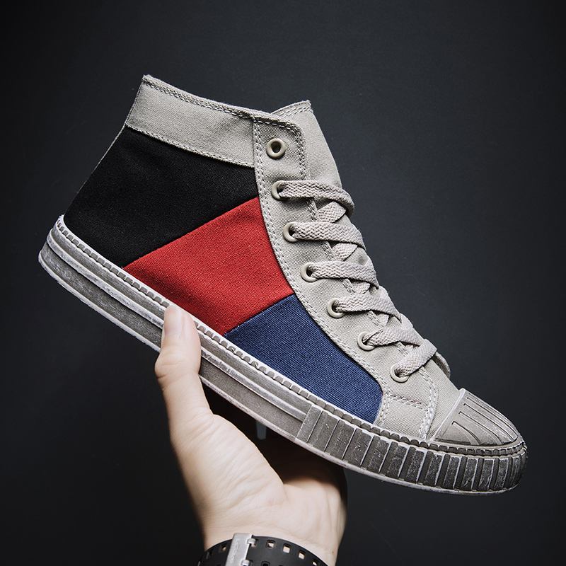 Män Colorblock Canvas High Top Snöra Sport Casual Trainers