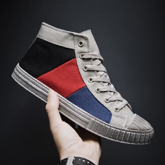 Män Colorblock Canvas High Top Snöra Sport Casual Trainers