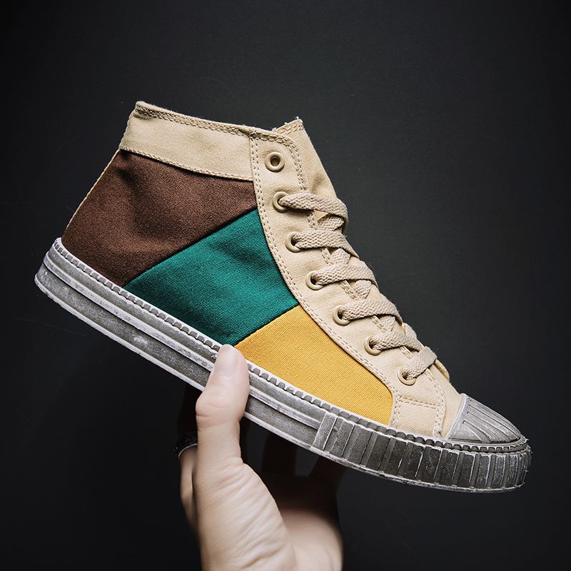 Män Colorblock Canvas High Top Snöra Sport Casual Trainers