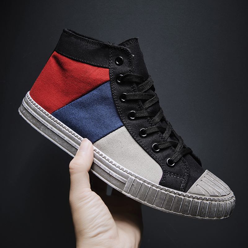 Män Colorblock Canvas High Top Snöra Sport Casual Trainers