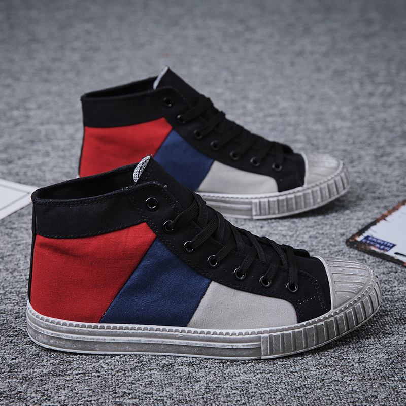 Män Colorblock Canvas High Top Snöra Sport Casual Trainers