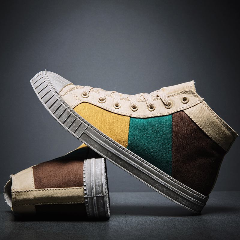 Män Colorblock Canvas High Top Snöra Sport Casual Trainers