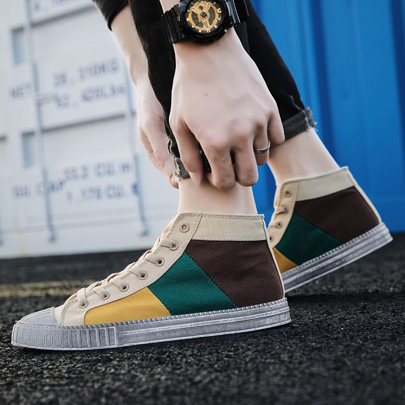 Män Colorblock Canvas High Top Snöra Sport Casual Trainers