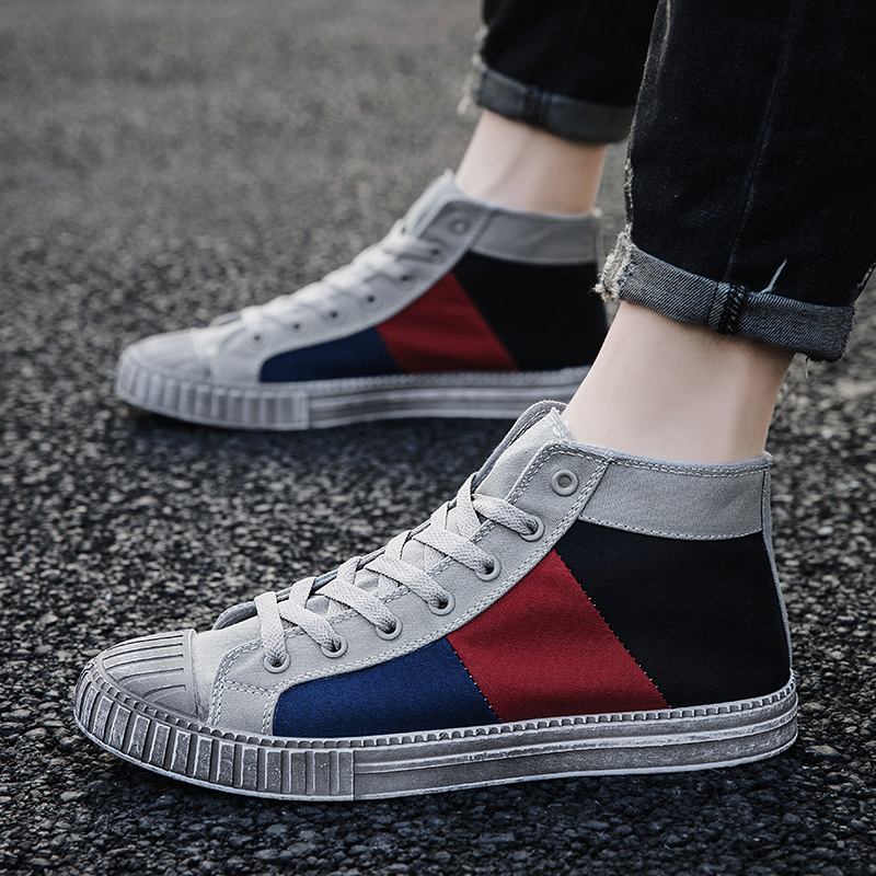 Män Colorblock Canvas High Top Snöra Sport Casual Trainers