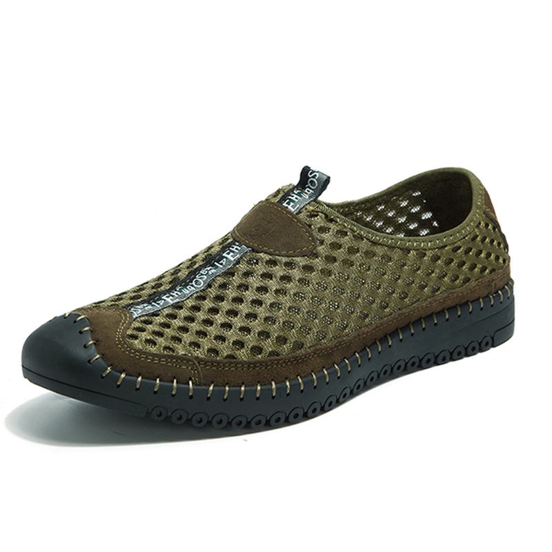 Män Mesh Anti-collision Toe Handsömmar Casual Flats Sneakers