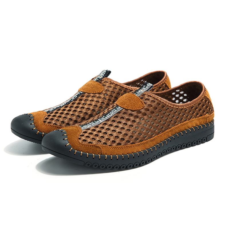 Män Mesh Anti-collision Toe Handsömmar Casual Flats Sneakers