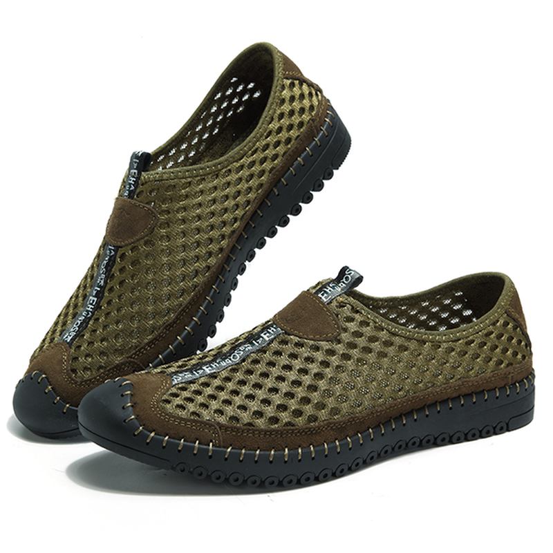 Män Mesh Anti-collision Toe Handsömmar Casual Flats Sneakers