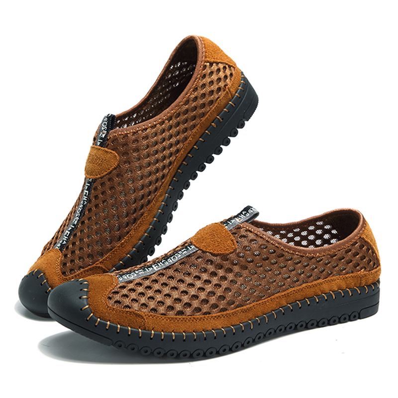 Män Mesh Anti-collision Toe Handsömmar Casual Flats Sneakers