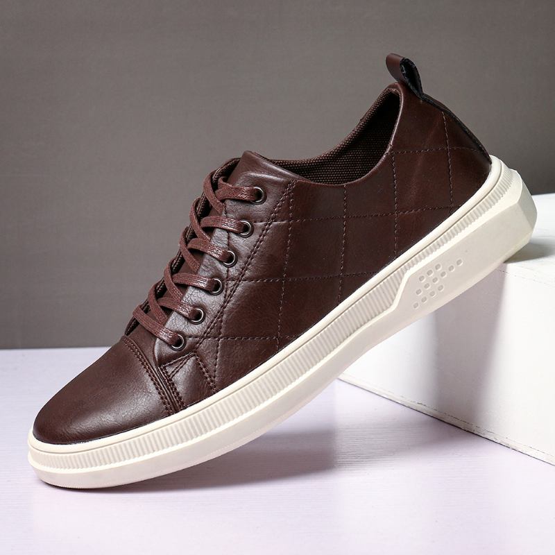 Män Ren Färg Microfiber Läder Halkfri Mjuk Sula Casual Sneakers