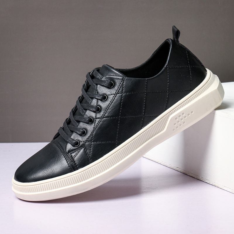 Män Ren Färg Microfiber Läder Halkfri Mjuk Sula Casual Sneakers