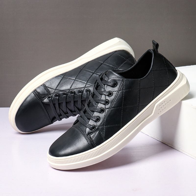 Män Ren Färg Microfiber Läder Halkfri Mjuk Sula Casual Sneakers