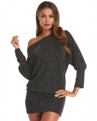 Kvinnor Fin Flash Off Shoulder Batwing Sleeve Cotton Hip Kjol Klänning