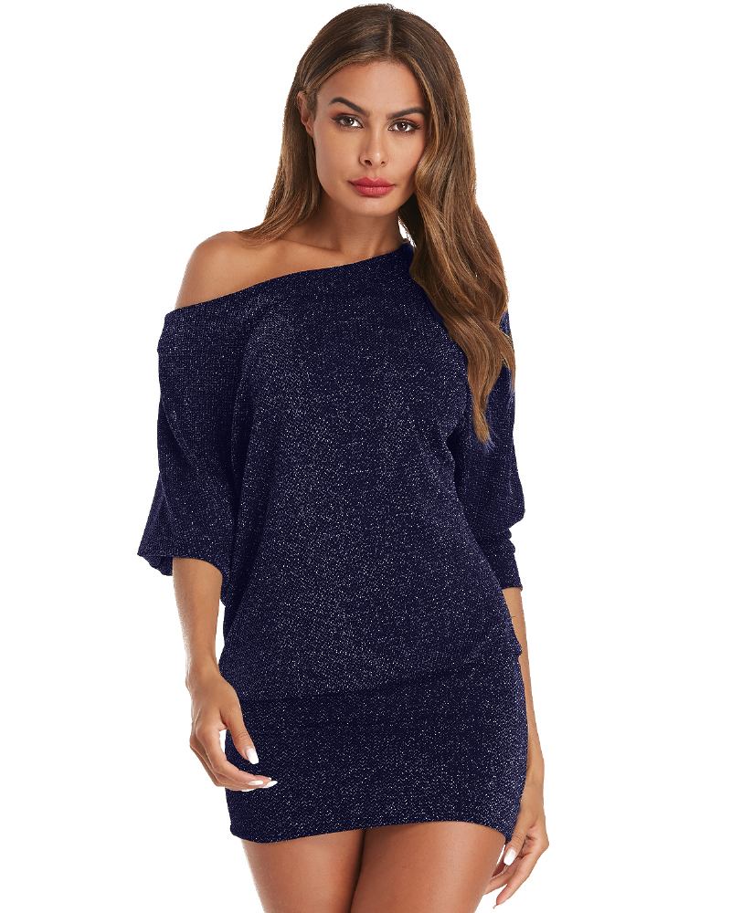 Kvinnor Fin Flash Off Shoulder Batwing Sleeve Cotton Hip Kjol Klänning