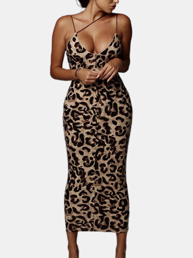 Leopard Snake Med Tryck Straps Ärmlös Casual Bodycon Klänning