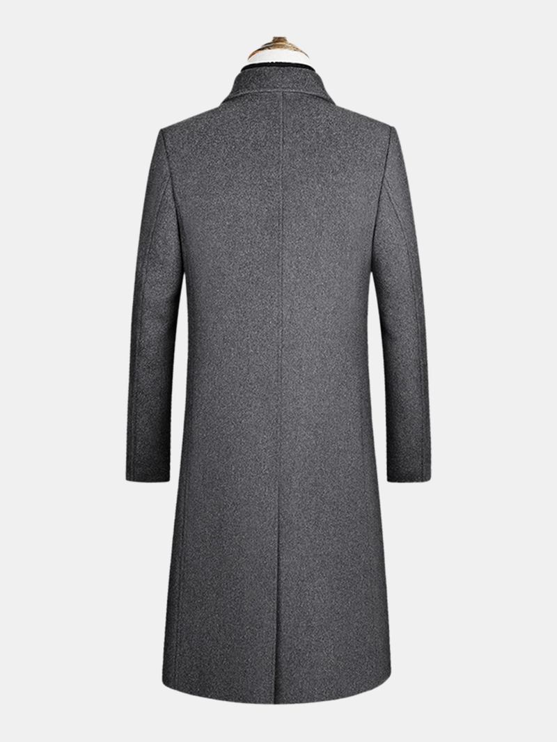 Enkelknäppt Platt Krage I Ull För Män Casual Långa Trenchcoats Med Flikficka