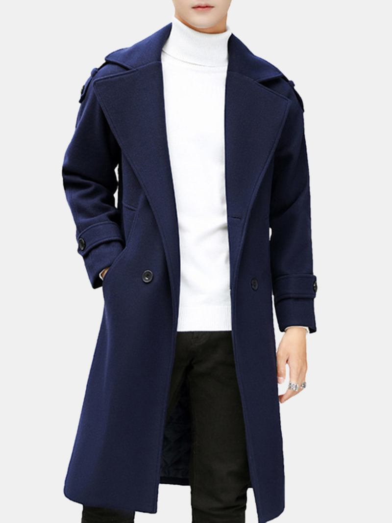 Herr Slim Mellan Lång Dubbelknäppt Tjock Varm Snygg Trench Coat Ullöverrock