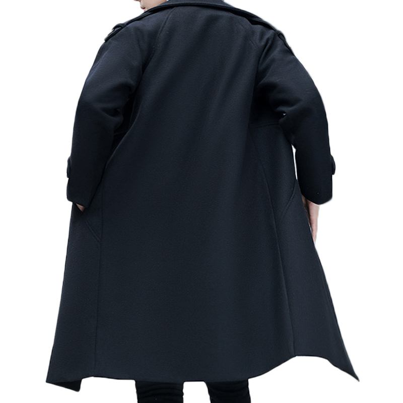 Herr Slim Mellan Lång Dubbelknäppt Tjock Varm Snygg Trench Coat Ullöverrock