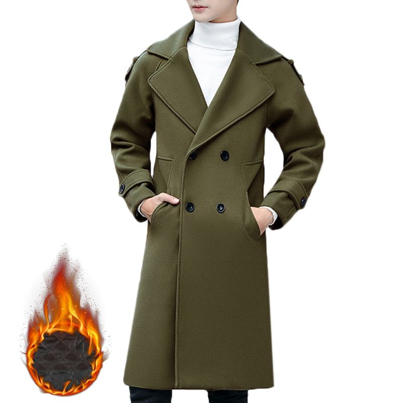 Herr Slim Mellan Lång Dubbelknäppt Tjock Varm Snygg Trench Coat Ullöverrock