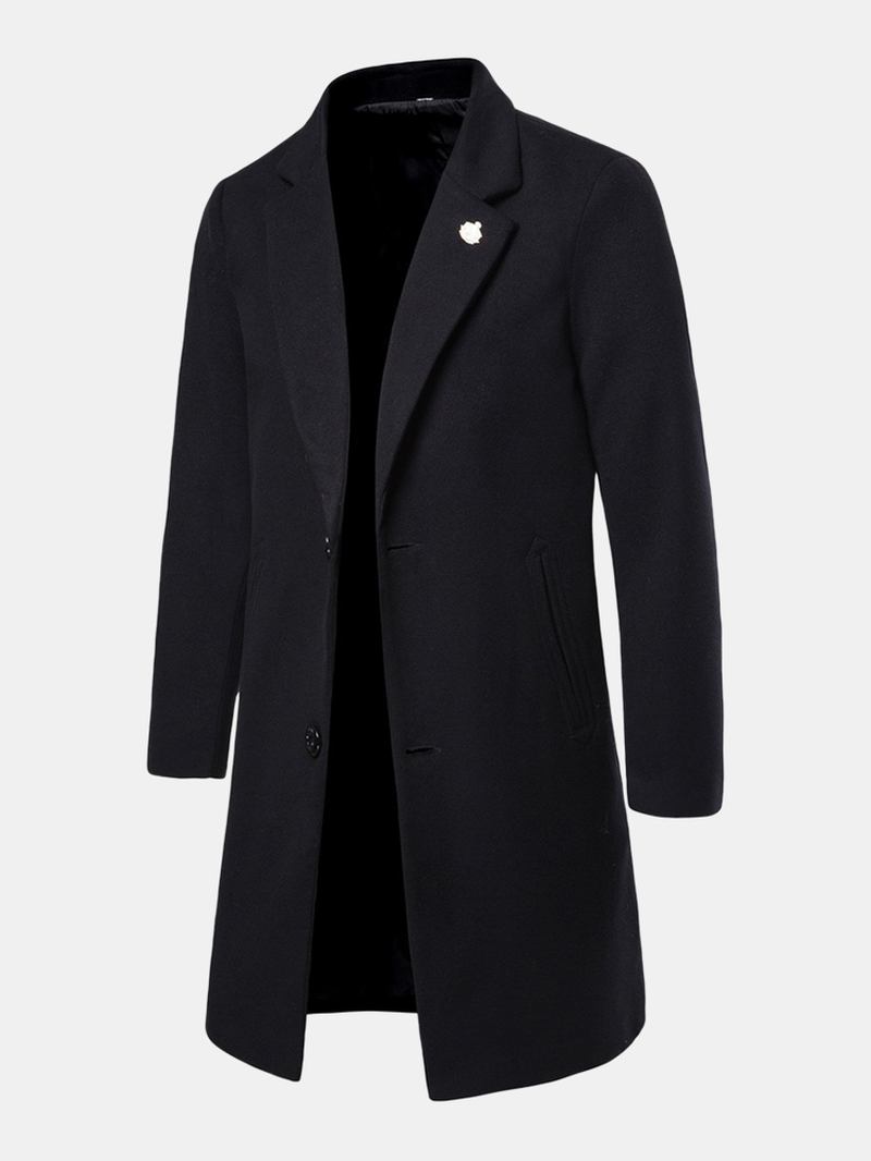 Herr Svart Enkelknäppt Medellånga Ficka Lapel Business Trench Coats