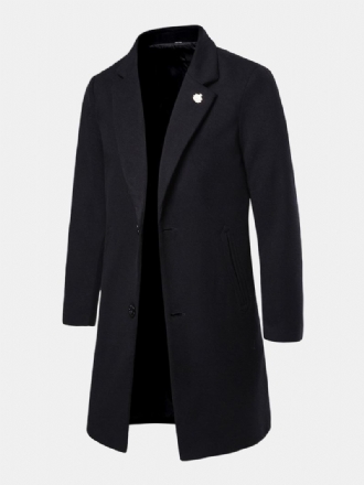 Herr Svart Enkelknäppt Medellånga Ficka Lapel Business Trench Coats