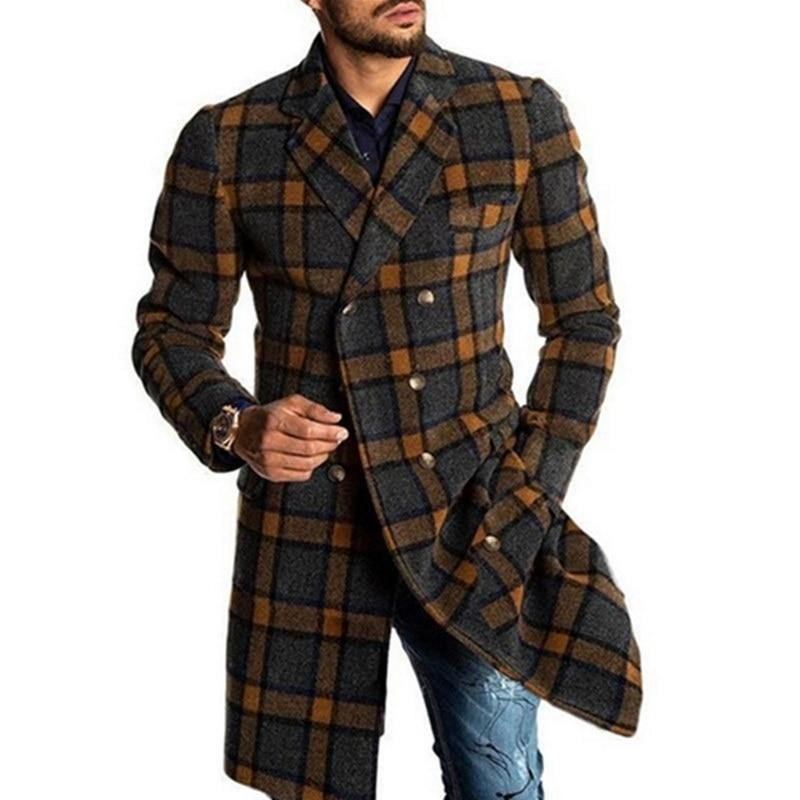 Lång Vindkappa I Ull För Män 2023 Houndstooth-jacka Trenchcoat För Män