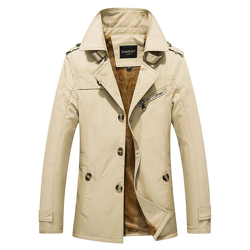 Tjock Varm Slim Snygg Mid Long Fall Winter Trench Coats