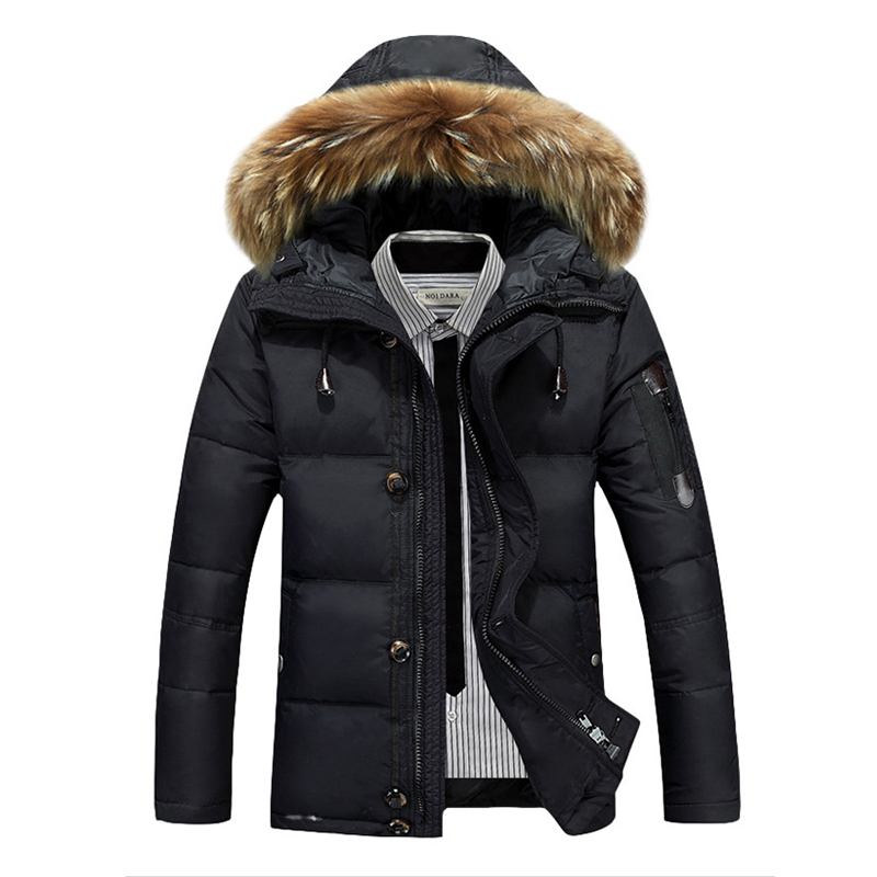 Herr Vinter Tjock Varm Dunjacka Furry Hood Padded Parka