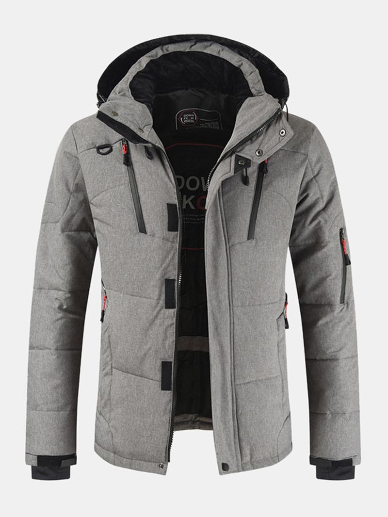 Herr Vinter Warm Thicken Dragkedja Detalj Enfärgad Hooded Down Kappa